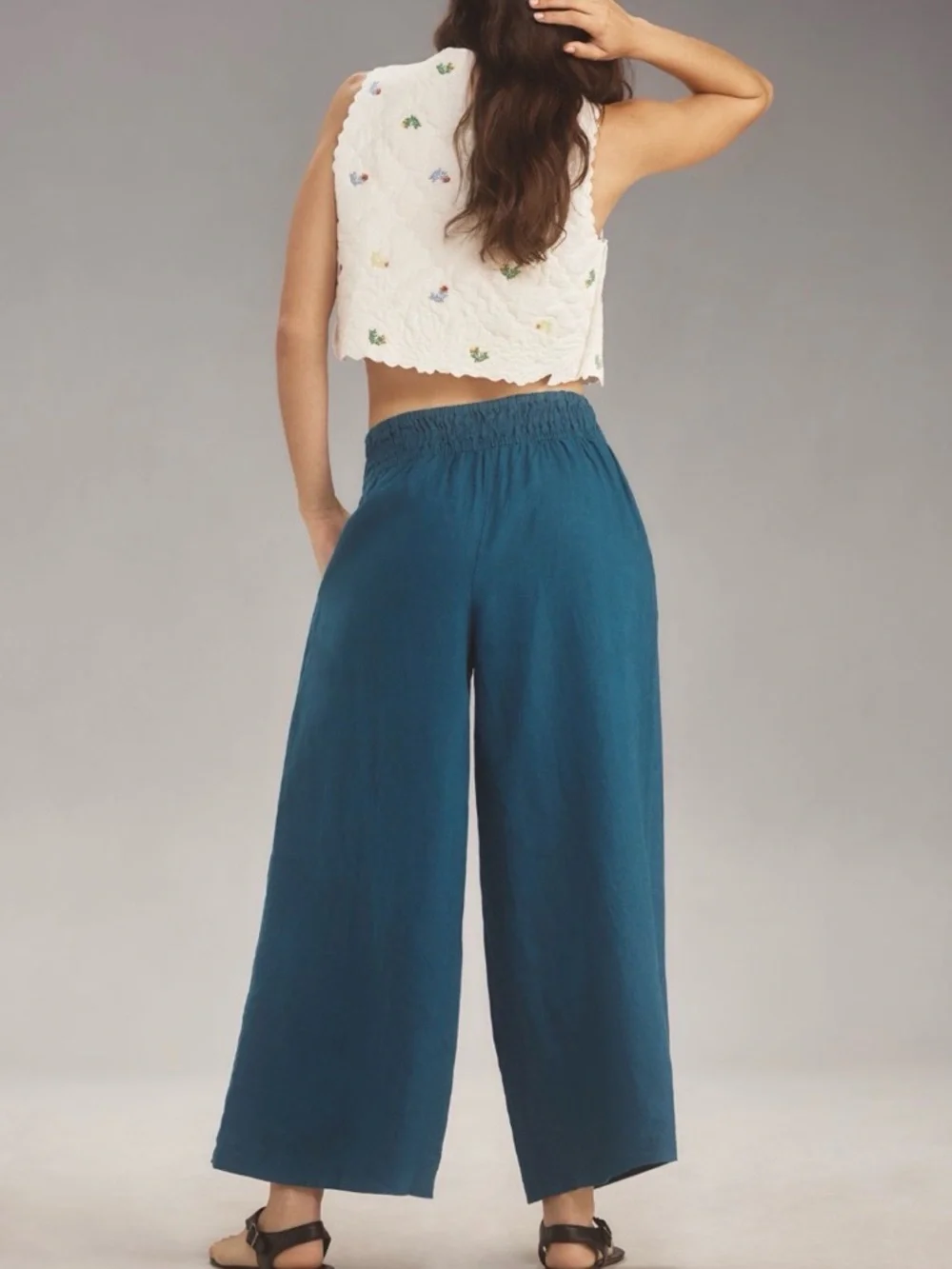 Somerset Linen Pants Anthropologie Pull-on Smocked Elastic Waist Pockets S NWT - Picture 3 of 16